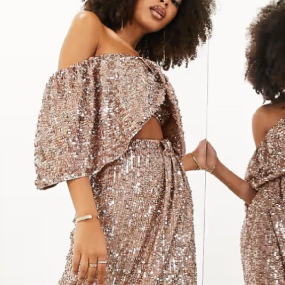 Sequin OTS Drape Crop Top - Picture 4 of 4